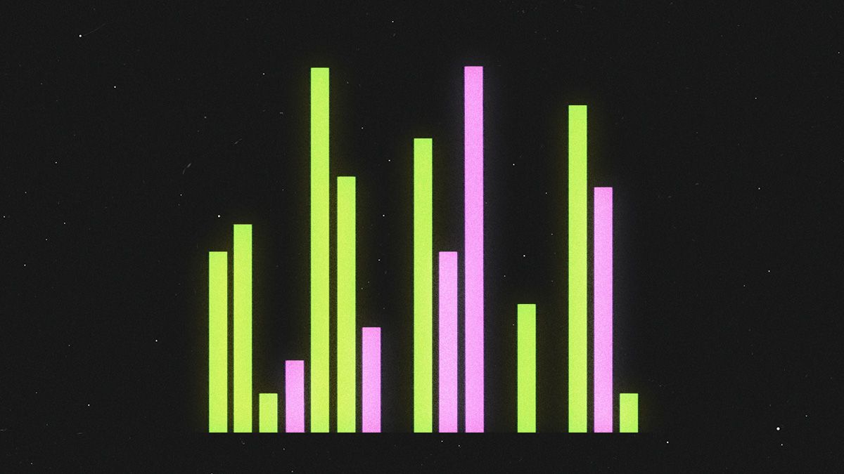 Mullvad VPN data packet visualization with vertical green and pink bars on a dark background.
