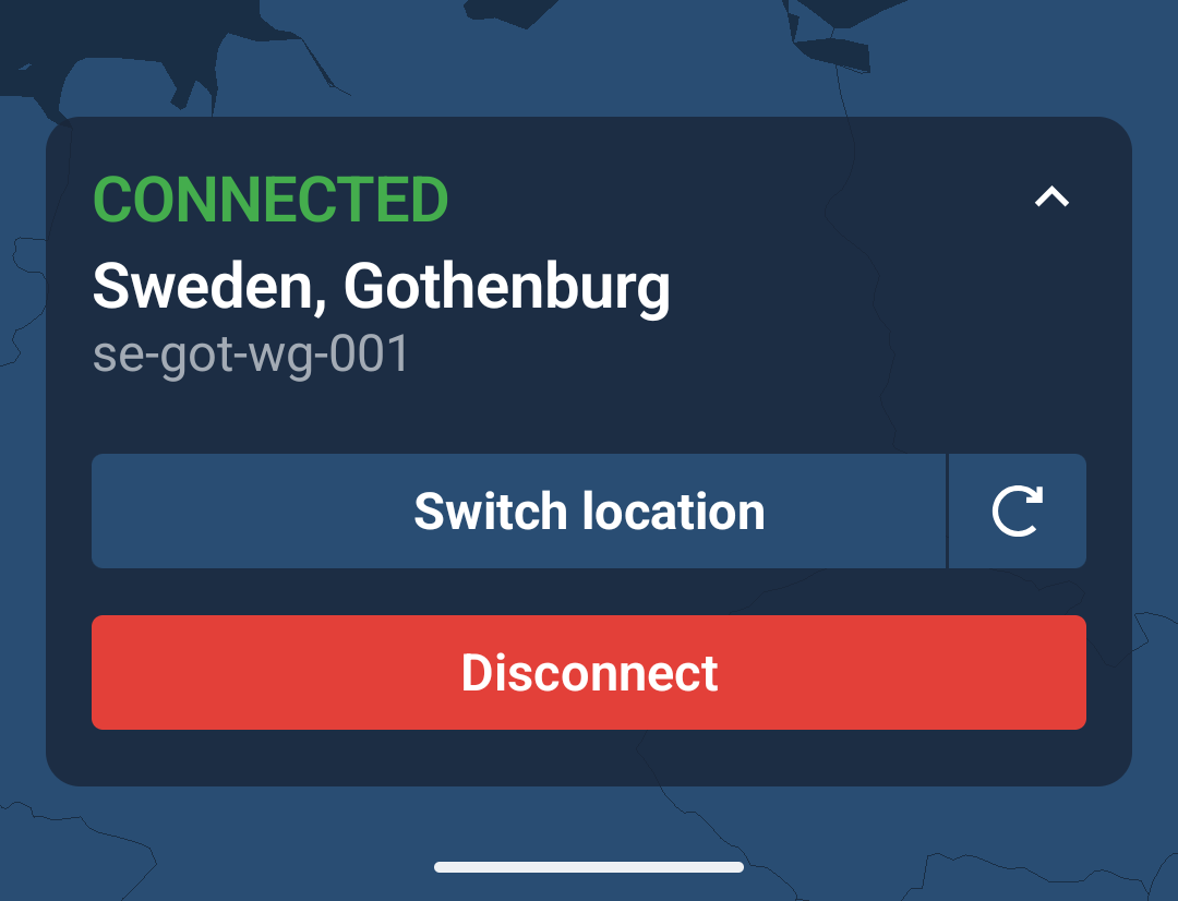The connect information box showing CONNECTED and the connected location