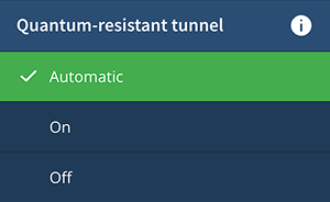 WireGuard quantum-resistant tunnel setting listing the different options.